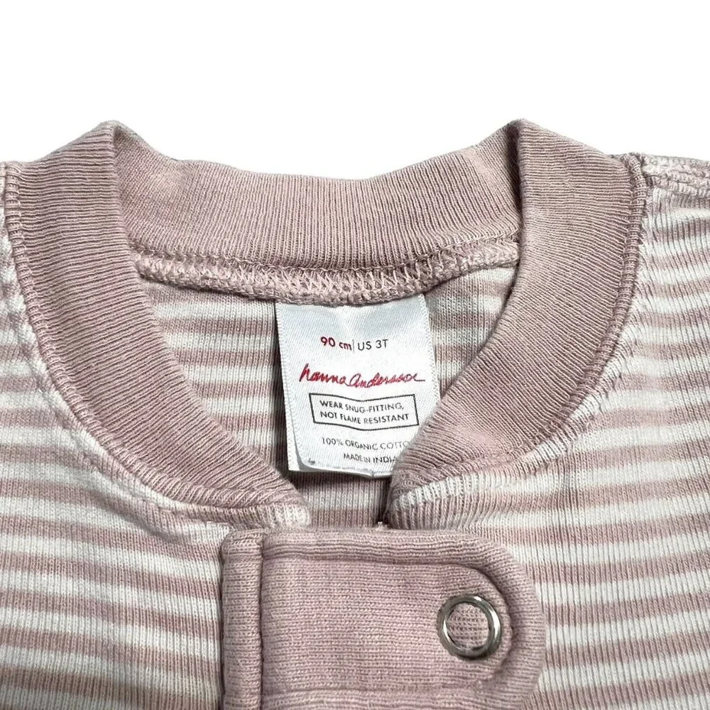 Hanna Andersson Sz 90 (3T) Pink Striped Zipper Footie Pajamas
